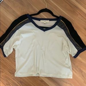 Cropped Cream Tee with Stripped Shoulders